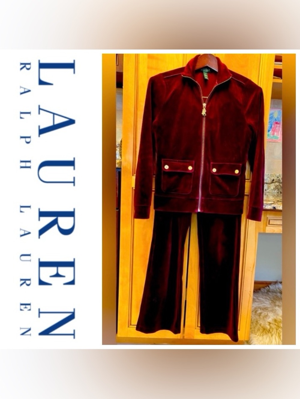 Lauren Ralph Lauren Velour Track Suite Womens Size Small Plum Full Zip